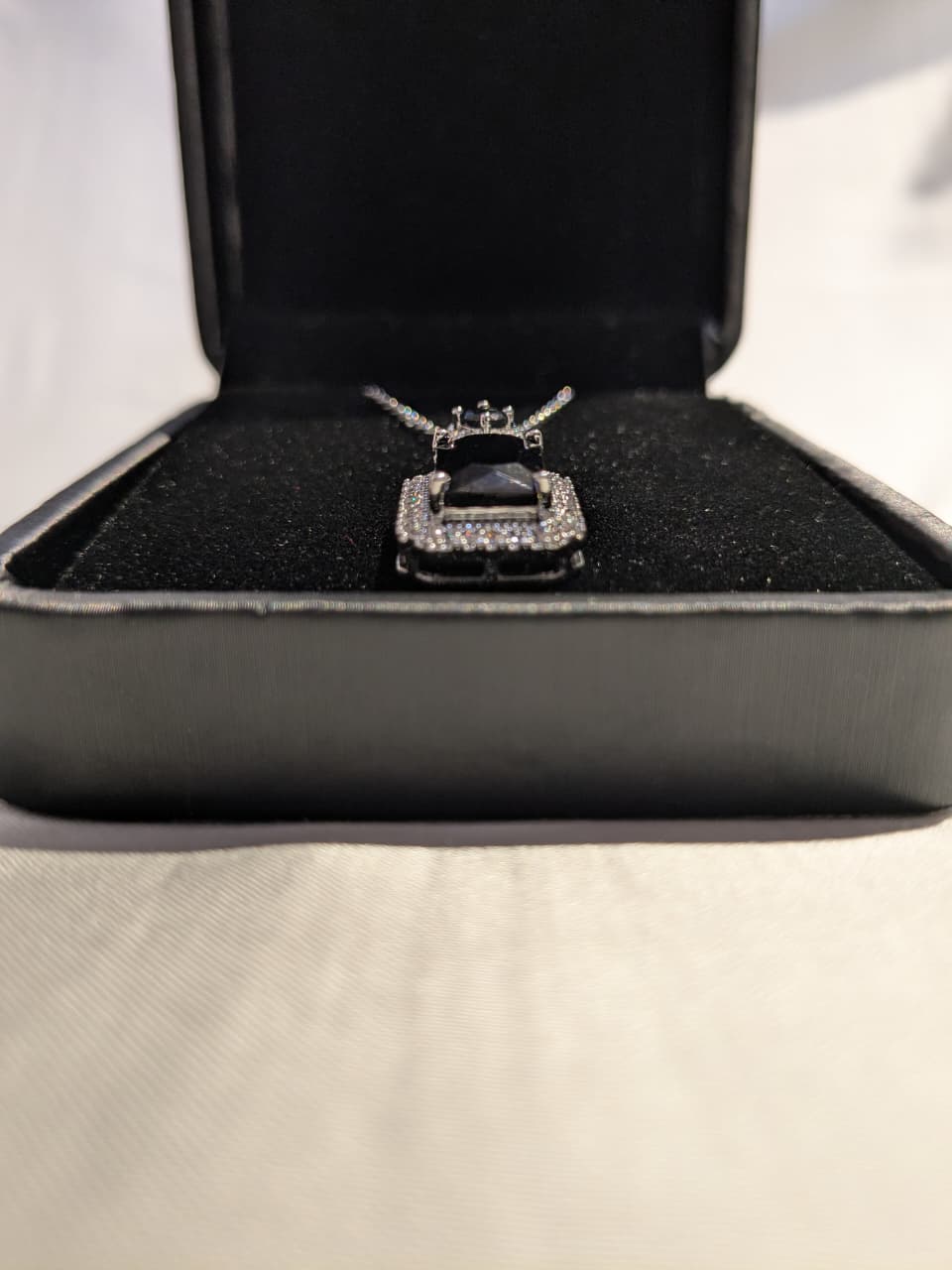 Black Emerald Cut Pendant Necklace for Women | Elegant Silver-Tone Jewelry – Juvella