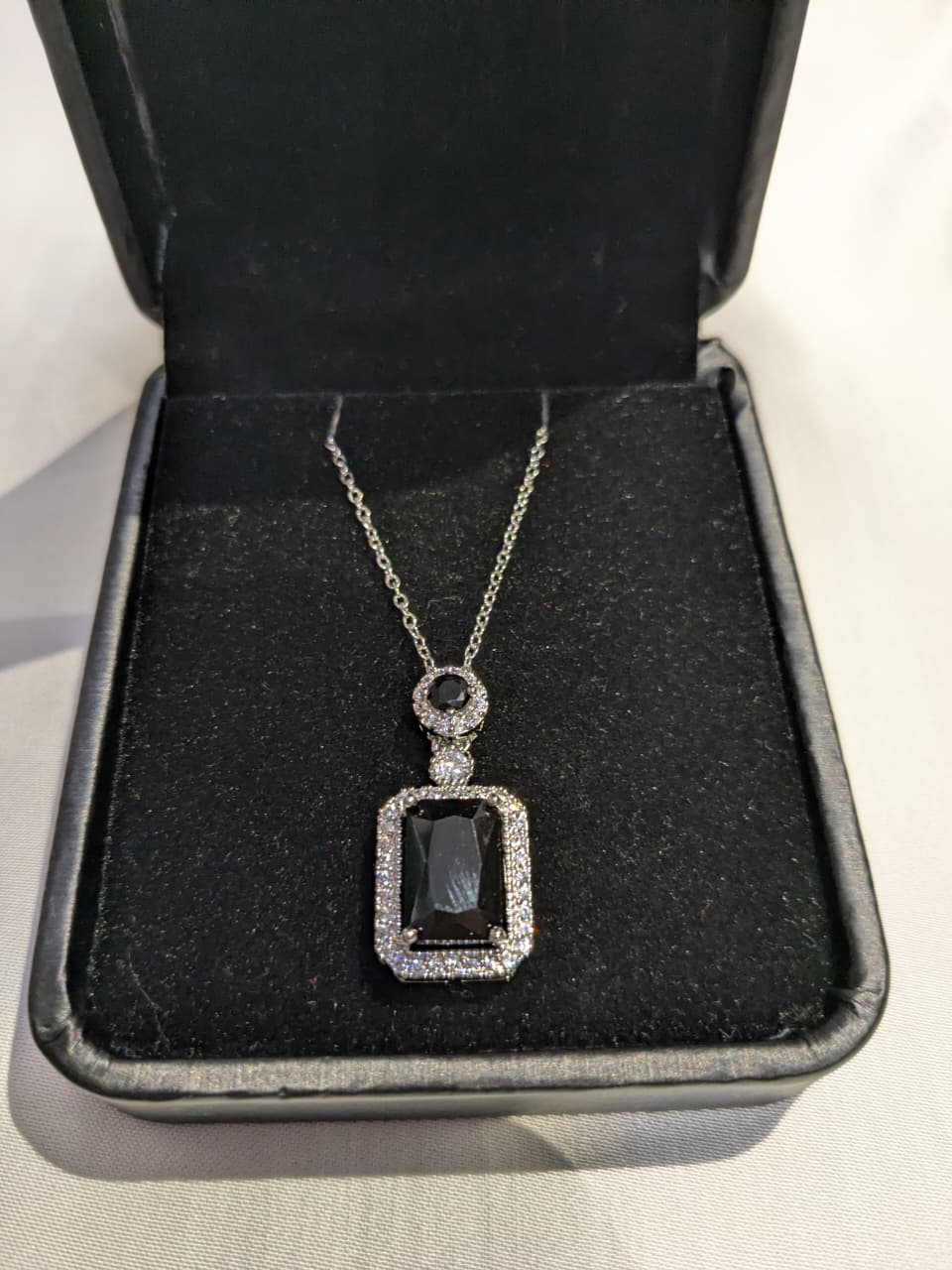 Black Emerald Cut Pendant Necklace for Women | Elegant Silver-Tone Jewelry – Juvella