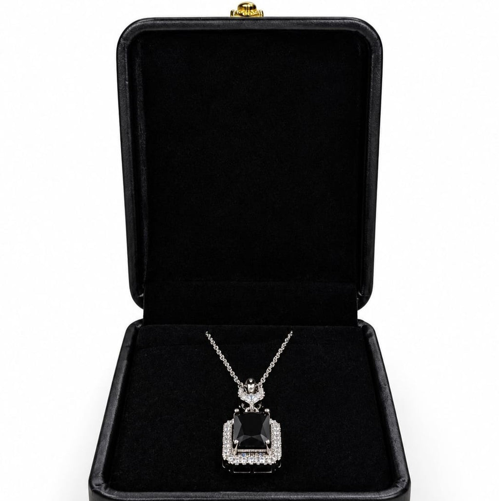 Black Emerald Cut Pendant Necklace for Women | Elegant Silver-Tone Jewelry – Juvella