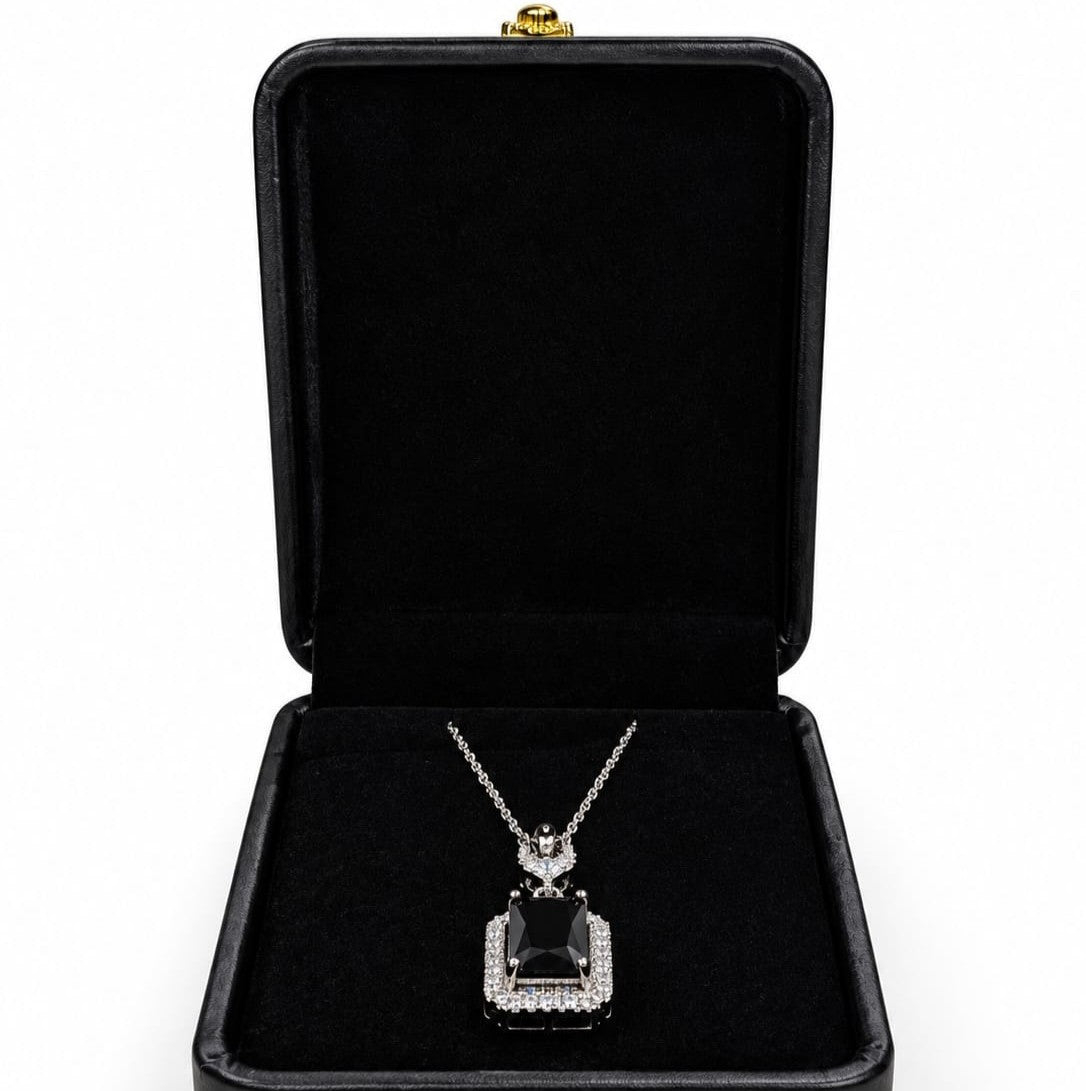 Black Emerald Cut Pendant Necklace for Women | Elegant Silver-Tone Jewelry – Juvella